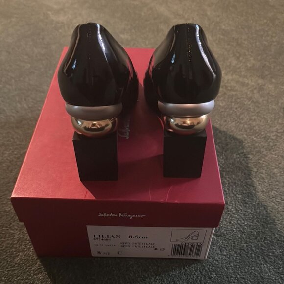Ferragamo Black Patent Block Heel--Lilian Size 8.5 C - Picture 5 of 14